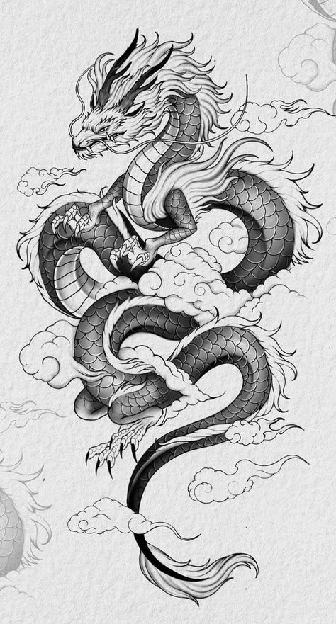 Japan Dragon Tattoo, Japanese Dragon Sleeve, Dragon Tattoo Upper Arm, Chinese Dragon Drawing, Japanese Dragon Drawing, Dragon Tattoos For Men, Dragon Tattoo Art, Chinese Dragon Tattoos, Japanese Dragon Tattoo