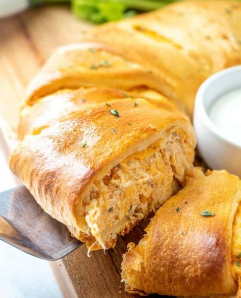 Buffalo Chicken Crescent Ring Buffalo Chicken Crescent, Chicken Crescent Ring, Crescent Ring Recipes, Chicken Ring, Chicken Appetizer, Chicken Crescent Rolls, Chicken Crescent, Cream Cheese Crescent Rolls, Crescent Ring