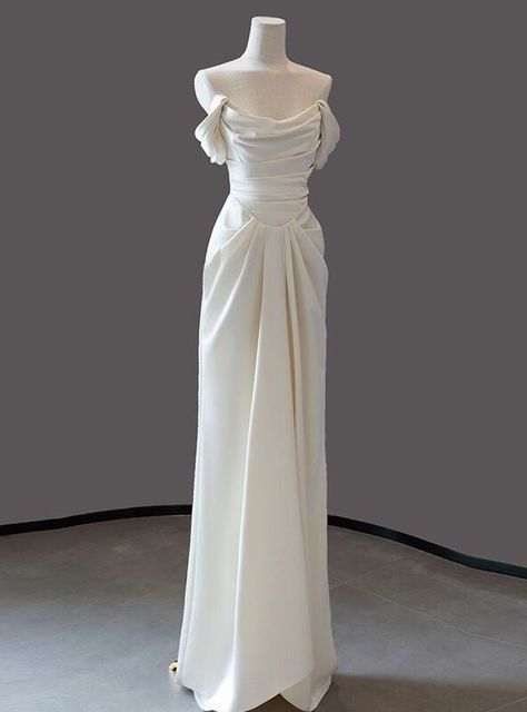 Ivory Saton Off the Shoulder Pleats Wedding Dress -  #Dress #Ivory #Pleats #Saton #Shoulder #Wedding Grecian Wedding Dress, Mermaid Prom Dresses Lace, Off Shoulder Wedding Dress, Hollywood Wedding, Bridal Elegance, Silk Wedding Dress, Purple Prom Dress, Dream Wedding Ideas Dresses, Sequin Prom Dresses