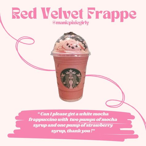 Kpop Drinks, Red Velvet Drink, Starbucks Halloween Drinks, Starbucks Ideas, Starbucks Drink Menu, Starbucks Secret Menu Recipes, Cold Starbucks Drinks, Starbucks Drinks Diy, Secret Starbucks Recipes