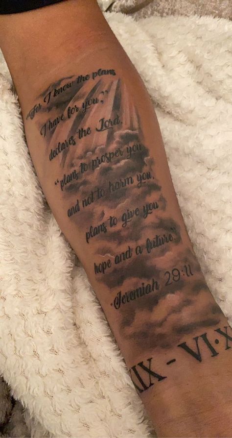 Quotes With Designs Tattoo, Arm Tattoo Men Quotes, We Had Amazing Memories Tattoo, Biblical Sleeve Tattoos Women, Forearm Tattoo Quotes Men, Forearm Tattoos Men Unique, Bible Scriptures Tattoos For Men, Scripture Tattoos For Men, Tattoo Shading Ideas