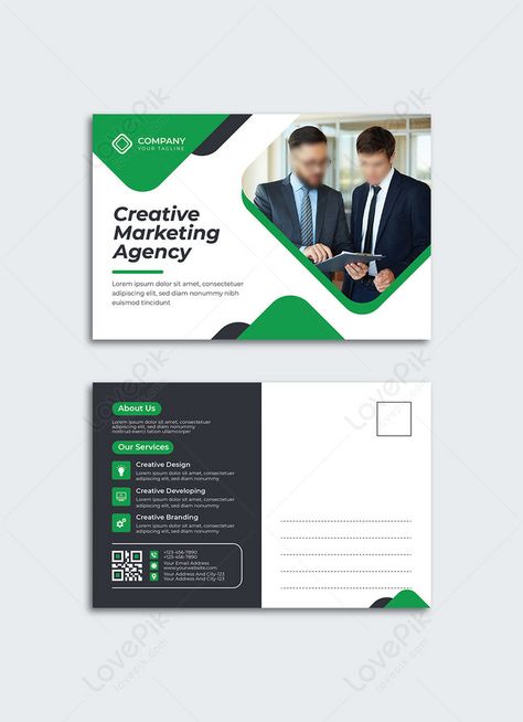 green creative marketing agency business postcard Marketing Postcard Design, Business Flyer Design Creative, Post Card Design Creative, Postcard Design Marketing, Business Postcard Design, Postcard Design Ideas, Postcard Design Inspiration, Postcard Marketing, Branding Collateral