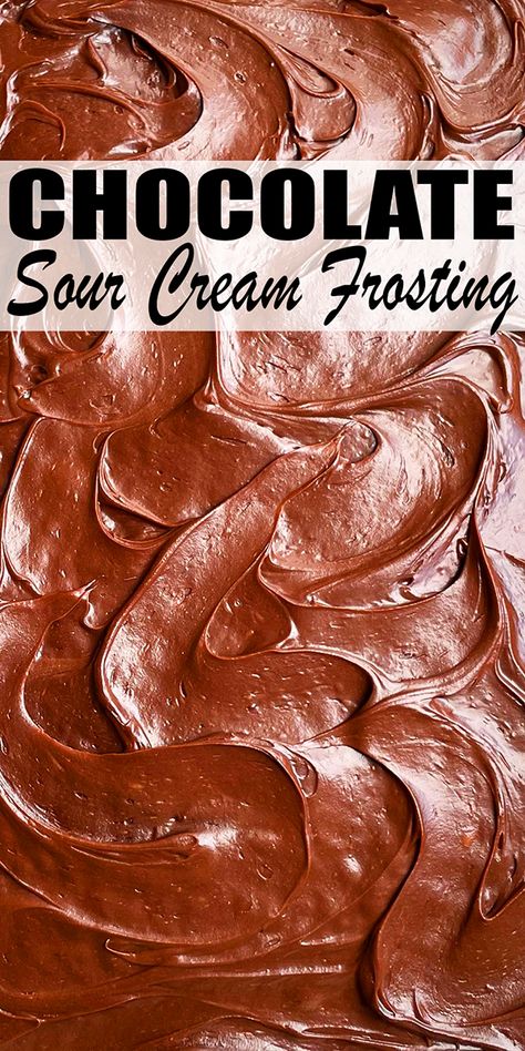 Quick and easy CHOCOLATE SOUR CREAM FROSTING recipe, homemade with simple ingredients and lots of cocoa powder. Sweet and tangy and great for piping swirls on cupcakes and spreading on top of desserts and cake decorating. From CakeWhiz. Milk Chocolate Icing Recipe, Cake Recipes Using Sour Cream, Sour Cream Chocolate Cake Recipe, Best Chocolate Icing Recipe, Dessert With Sour Cream, Sour Cream Frosting Recipe, Chocolate Cream Cheese Frosting Easy, Chocolate Icing Recipe For Cake, Chocolate Cake Frosting Recipes