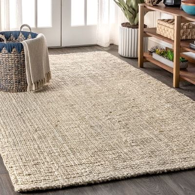 JONATHAN Y NATURAL FIBER Pata Fringe 10 X 13 (ft) Jute Light Ivory Indoor Solid Farmhouse/Cottage Area Rug in the Rugs department at Lowes.com Grey Sofa Jute Rug, 9x9 Square Rug, Jute Rug Living Room Farmhouse, Country Rugs Farmhouse, Modern Farmhouse Living Room Rug Ideas, Tan Living Room Rug, Natural Rugs Living Room, Jute Carpet Living Room, Rug For Entryway Entrance