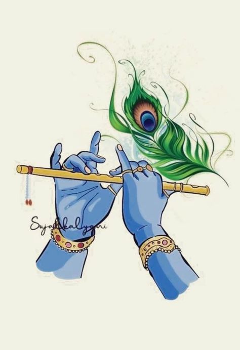 Krishna tattoo Playing The Flute, Blue Minimalist, Beautiful Peacock, Background Aesthetic, Peacock Feather, Lord Krishna, Aesthetic Design, Artist Art, Digital Illustration