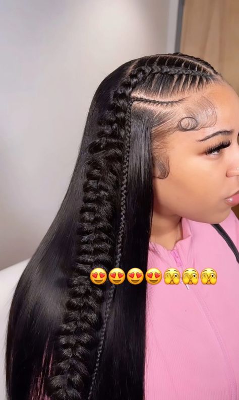 Two Braids Half Up Half Down Hairstyle Black Women, Braids With See In, 2 Butterfly Braids On Wig, Half Up Half Down Leave Out Weave, Side Part Quick Weave Styles, Cute Hairstyles For Festivals, Hairstyle Bridesmaid Long Hair, Wig Braid Styles, Braids And Leave Out