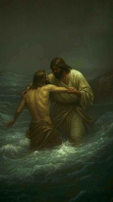 Christ The King Art, Goth Christian Wallpaper, Jesus Painting Aesthetic, Catholic Profile Pictures, Jesus And Peter Walking On Water, Jesus Carrying Me, Jesus Christ Wallpaper Aesthetic, Jesus Profile Picture, Jesus Praying In Gethsemane