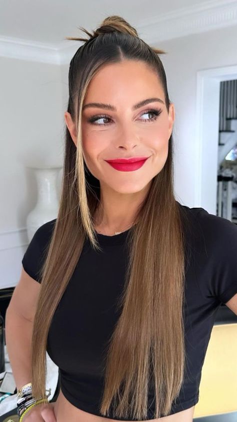 15 Half-Up, Half-Down Bun Hairstyles That Are Easy and Chic Straightened Hair Half Up Half Down, Ponytails Half Up Half Down, Professional Half Up Half Down Hair, High Bun Half Up Half Down, Half Up Half Down Real Hair, Sleek Half Up, Sleek Half Up Half Down, Bun Half Up Half Down, Half Up Half Down Hair Bun