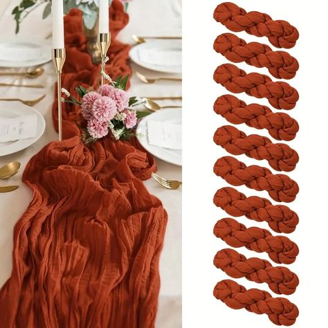 Table Runner Cheesecloth Table Runner Gauze Table Runner - Temu Terracotta Cheesecloth Table Runner, Sheer Table Runner, Table Runner For Wedding, Gauze Table Runner, Cheesecloth Table Runner, Romantic Candle Light Dinner, Rustic Tablecloths, Boho Table Runner, Orange Table