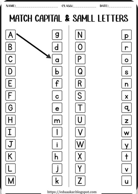 Capital And Small Alphabets Worksheet, School Work For Kindergarten, Capital Letters And Small Letters Worksheet, 1st Grade Letter Worksheets, Learning The Alphabet Worksheets, English Alphabets Worksheet, Match The Capital Letters With Small Letters, Capital Small Letters Worksheet, Kindergarten Letters Worksheets