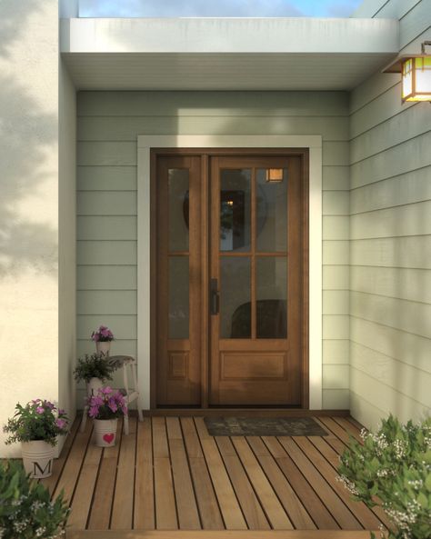 1 new message Single Entry Door, Stained Front Door, Doors With Windows, Exterior Doors With Sidelights, Colonial Door, Single Entry Doors, French Patio, House Redo, Wood Exterior