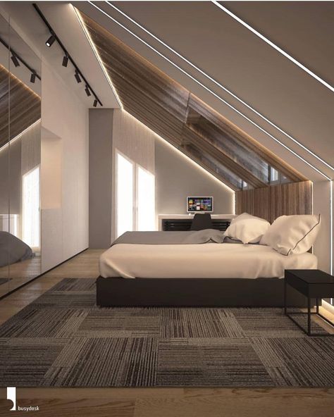 Modern Loft Bedroom, Interior Design Career, Attic Bedroom Designs, Calming Bedroom, Plans House, Space Bedroom, Interior Decorating Styles, Loft Room, Attic Bedroom