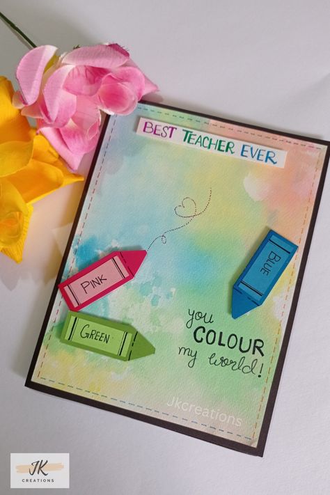 Best teacher ever card | handmade teacher day card Teachers Painting Ideas, Cute Birthday Card Ideas For Teachers, Unique Teacher Day Card, Teachers Day Card For Art Teacher, Card For Hindi Teacher, Birthday Card For A Teacher, Cute Teachers Day Card Ideas, Watercolor Teacher Card, Best Teacher Cards Handmade