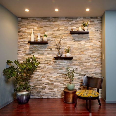 Build a Faux Stone Accent Wall | The Family Handyman Stone Wall Interior Design, Man Home Decor, Interior Accent Wall, Stone Walls Interior, Stone Accent Walls, Stone Wall Design, Room Accent Wall, Stone Interior, Diy Accent Wall