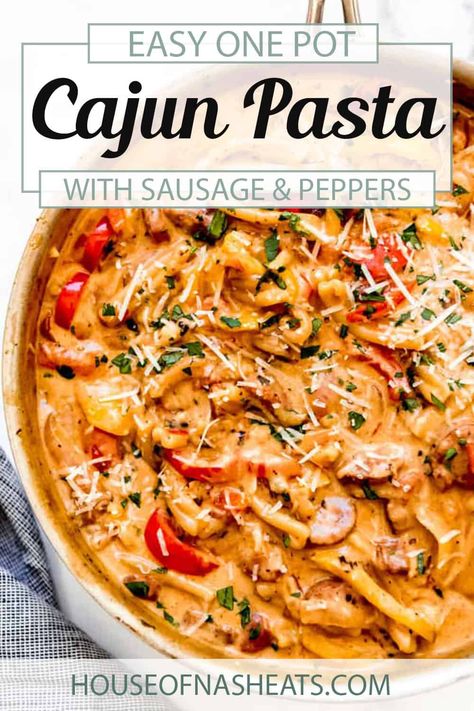 Pasta With Sausage And Peppers, Spicy Cajun Pasta, Cajun Pasta With Sausage, Andouille Sausage Pasta, Sausage And Peppers Pasta, Cajun Sausage Pasta, Andouille Sausage Recipes, Jambalaya Pasta, Sausage Dinner