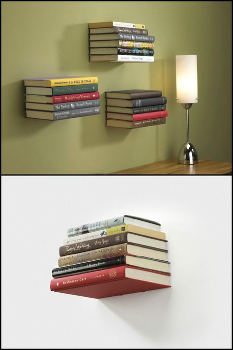 Are you a fan of all things fresh and unusual? Then here's a great way to store books! http://theownerbuildernetwork.co/x3oa This hardware mounts to the wall and becomes invisible behind a stack of books, giving the books the appearance of floating in mid-air. Transform your books into a work of art! Diy Bookshelf Easy, Diy Bookshelf Easy Cheap, How To Make Bookshelves, Invisible Bookshelf, Diy Bookshelf, Home Buying Process, Easy Cheap, Bookshelves Diy, Weekend Projects