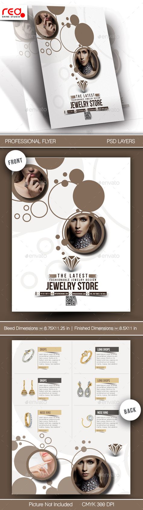 Jewelry Store Flyer & Poster Template. Print-templates Flyers Corporate. For better visibility ad, advert, advertisement, bracelet, commerce, crafts, designer, diamonds, earring, flyer, gemstone, gold, holiday, jeweler, jewellery, jewelry, magazine, necklace, pamphlet, pearl, pendants, poster, product, promotion, ring, saving, shop, spring, and store. Jewellery Pamphlet Design, Poster Design Business, Store Flyers, Design Business Cards, Facebook Cover Design, Product Promotion, Jewelry Magazine, Gold Holiday, Wedding Crafts Diy