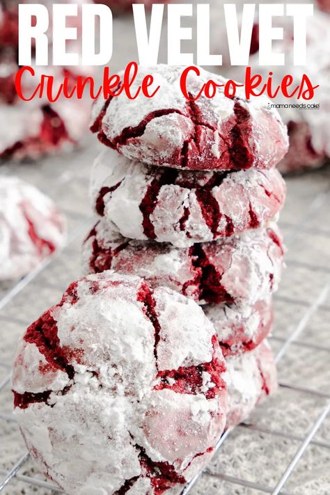 Red Velvet Crinkle Cookies have a deliciously fudgy texture that is soft and chewy. These cookies are made from scratch and perfect for your Holiday cookie platter including Valentine's Day and Christmas. #valentinesday #crinklecookies #redvelvet #cookies #christmascookies #treats Red Velvet Crinkles, Red Velvet Crinkle Cookies, Crinkle Cookies Recipe, Velvet Cookies, Cookie Sandwich, Red Velvet Cake Mix, Chocolate Crinkle Cookies, Red Velvet Cookies, Chocolate Crinkles