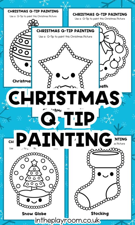 Free Printable Q Tip Painting Templates For Christmas - In The Playroom Christmas Math And Science For Toddlers, Nativity For Toddlers, Easy Crafts Kindergarten, Paint Dauber Art, Christmas Q Tip Painting For Kids, Christmas Week Activities For Kids, Butcher Paper Activities Preschool Christmas, Preschool Christmas Activities Crafts, Winter Art Activities For Kindergarten