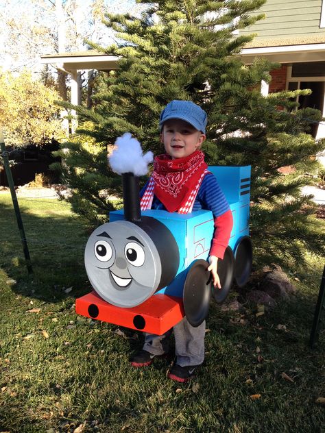 Thomas the Train Costume hand crafted by my amazing husband. Thomas The Tank Costume Diy, Thomas The Tank Costume, Thomas The Train Halloween Costume Diy, Thomas Halloween Costume, Thomas Train Costume, Diy Thomas The Train Costume, Toddler Train Costume, Thomas The Train Halloween Costume, Diy Train Costume