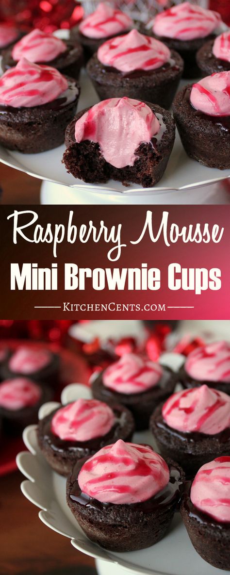 Mini Brownie Cups, Raspberry Dessert, Cookie Cups Recipe, Raspberry Desserts, Mini Brownies, Brownie Cups, Raspberry Mousse, Mousse Dessert, Pink Raspberry