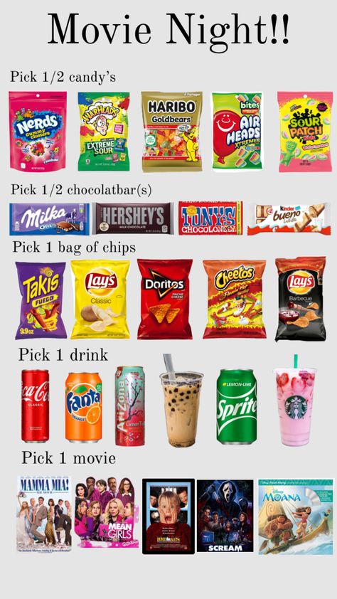 Movie Theater Snacks, Fun Sleepover Activities, Making A Gift Basket, School Lunch Recipes, Movie Night Snacks, Movie Snacks, Sleepover Food, Fun Sleepover Ideas, Snack Board