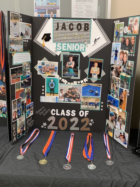 Graduation Poster Boards Photo Displays, High School Graduation Photo Boards, Senior Board Table Ideas, Senior Poster Board Ideas Wrestling, Graduation Party Poster Boards, Senior Night Posters Trifold, Tri Fold Senior Board Ideas, Trifold Graduation Board Ideas, Wrestling Senior Board