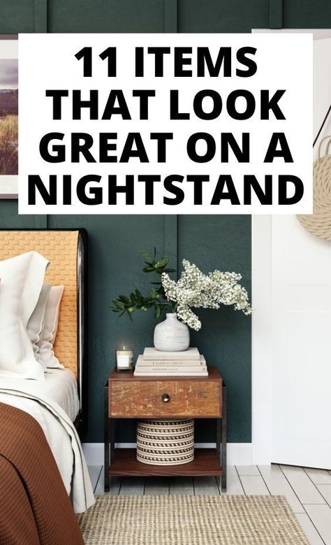 Black Nightstand Decor, Bedroom End Tables Night Stands, Styling A Nightstand, How To Decorate Nightstand, Bed Side Table Styling, How To Decorate A Nightstand, Bedroom Nightstand Decor Ideas, How To Style A Nightstand, Bedside Table Decor Ideas