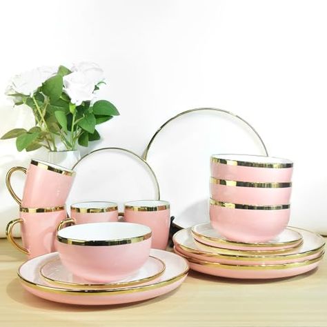 Kitchen Appliance Set, Pink Dinnerware, Natural Ceramic, Plates And Bowls Set, Ceramic Dinnerware Set, Stoneware Dinnerware Sets, Ceramic Dinnerware, Dinner Plate Sets, Dinnerware Set