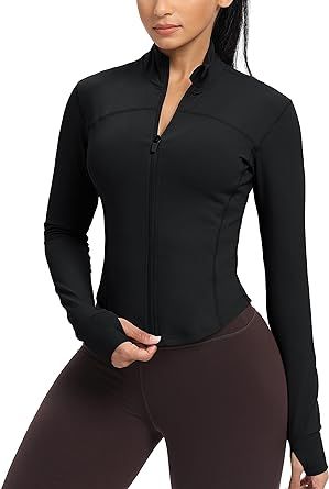 GYM RAINBOW Womens Zip Up Workout Jakcets Lightweight Slim Fit Running Athletic Jackets with Thumb Holes at Amazon Women’s Clothing store Workout Jackets, Corset Looks, Yoga Jacket, Workout Tops For Women, 1 Rose, Gym Tops, Running Jacket, Collar Designs, Workout Jacket