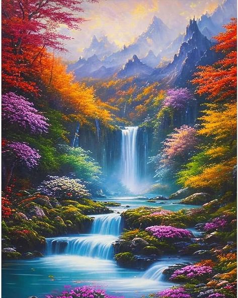 Amazon.com: Landscape paint by number for adults canvas,Waterfall Paint by Numbers for Adults Beginner,Colourful Acrylic Watercolor Paint by Number,DIY Oil Painting for Home Wall Decor Gifts ( 16 x 20inch ). Colorful Waterfall Painting, Wet Painting Art, Canvas Painting Border Ideas, Waterfall Landscape Paintings Acrylic, Waterfall Paintings Easy, Beauty Of Nature Painting, Waterfall Art Painting, Paintings Of Waterfalls, Waterfall Painting Easy