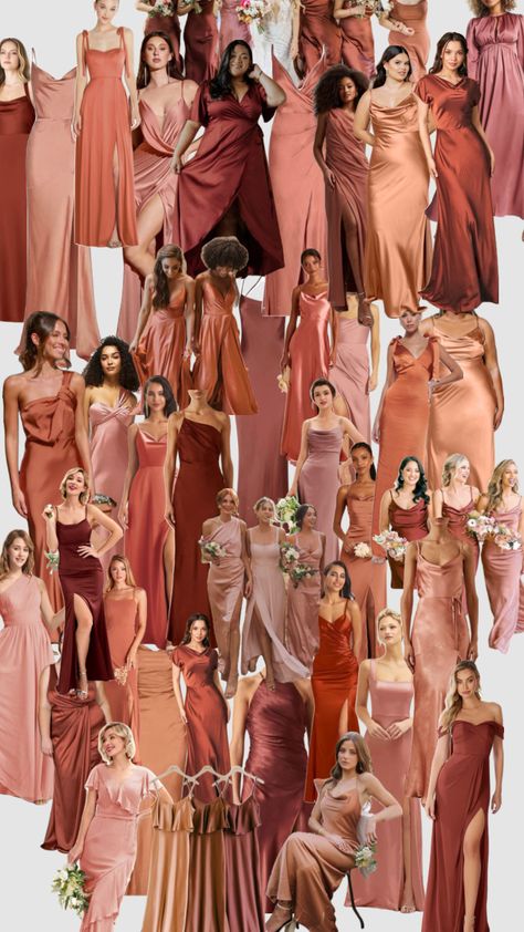 #myfirstshuffle Bridesmaids Mood Board, Cinnamon Wedding Color Scheme Bridesmaid Dress, Bridesmaids In Neutrals, Bridesmaid Color Scheme Summer, Multiple Colour Bridesmaid Dresses, September Wedding Bridesmaids, Fall Bridesmaid Dresses Pink, Bridesmaids Dresses Colors, Warm Toned Bridesmaid Dresses