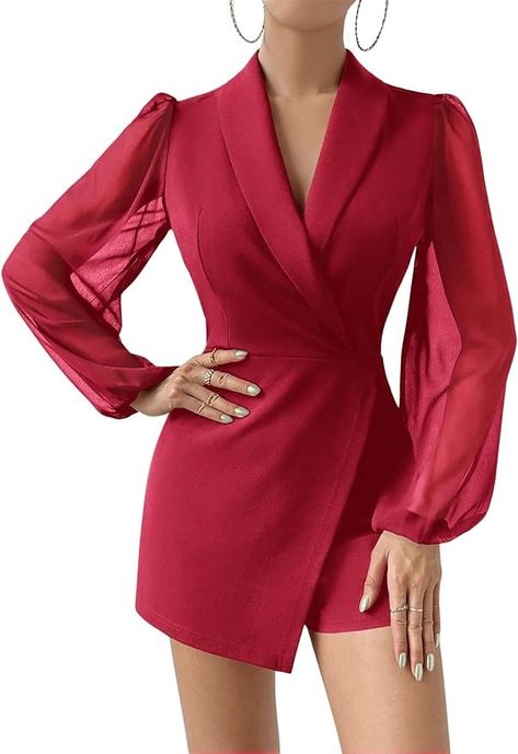 Amazon.com: WDIRARA Women's Long Lantern Sleeve Elegant Shawl Collar Blazer Romper Shorts Jumpsuit Red Medium : Clothing, Shoes & Jewelry Blazer Romper, Cape Collar, Shorts Jumpsuit, Shawl Collar Blazer, Elegant Shawl, Wrap Jumpsuit, Jumpsuit Elegant, Red Jumpsuit, Lantern Sleeve