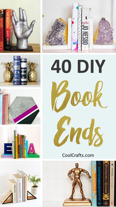 40 Decorative DIY Bookends To Spruce Up Your Shelves Bookends Ideas, Diy Bookends, Cool Crafts, Work Diy, Book Ends, Bookshelf Decor, Amazing Diy, Diy Book, Diy Shelves