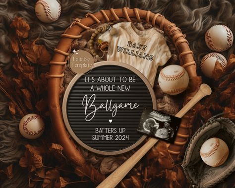 Baseball Pregnancy Announcement Digital, Spring Baseball Baby Announcment, Father's Day Sports Reveal, New Player Ballgame Editable Template Baseball Baby Announcement, Baseball Pregnancy Announcement, Boy Pregnancy Announcement, Boy Announcement, Baby Announcement Photos, Big Smiles, Baseball Baby, Reveal Ideas, Home Run