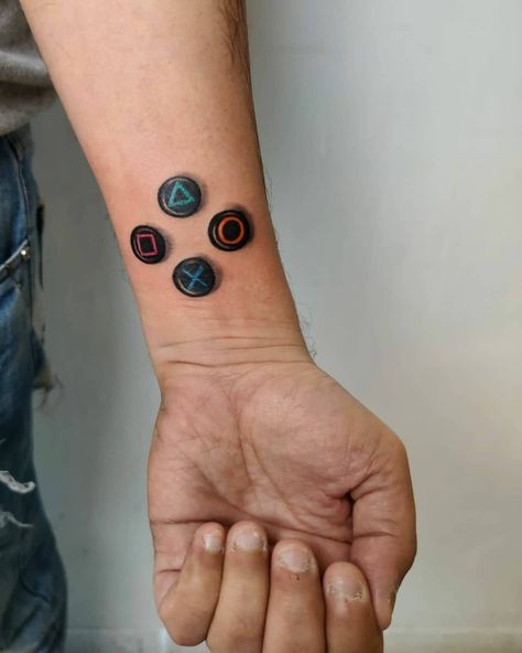 Playstation Buttons Tattoo, Buttons Tattoo, Playstation Buttons, Playstation Tattoo, Button Tattoo, World Tattoo, Symbol Tattoos, Tattoo Inspo, Tattoo Images