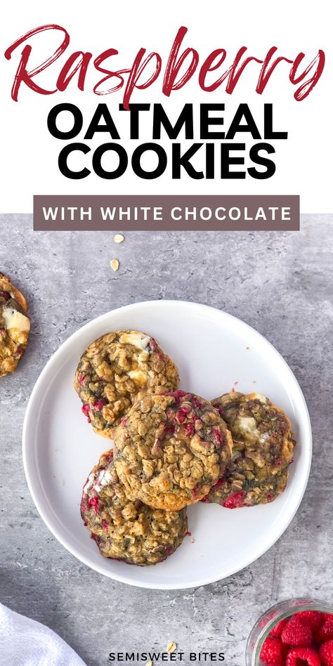 Oatmeal Raspberry, White Chocolate Raspberry Cookies, Chocolate Raspberry Cookies, Raspberry White Chocolate Cookies, Easy Oatmeal Recipes, Chewy Oatmeal Cookies, Raspberry Oatmeal, Lactation Cookies Recipe, Chocolate No Bake Cookies