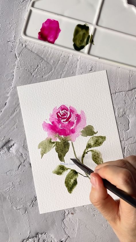 Lisa Lam | Watercolorist | Painting a rose using only two colors 🌹 . Paper : @artistrybyaltenew Paints : Quinacridone Magenta & Olive Green by @artistrybyaltenew… | Instagram Watercolor Rose Tutorial, Painting A Rose, Rococo Painting, Basic Watercolor, Easy Flower Painting, Learn Watercolor Painting, Watercolor Art Landscape, Watercolor Flowers Tutorial, Watercolor Tutorial