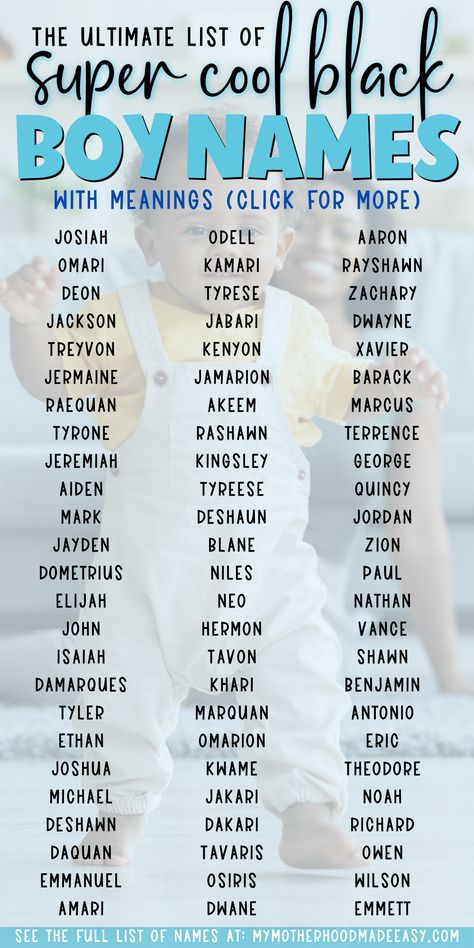 Names Of Baby Boy, Unique Black Names, African American Last Names, Cute Black Babies Names, Baby Names Boy Black, Black Baby Boys Names, Black Twin Names, Baby Names Black People, Good Names For Boys