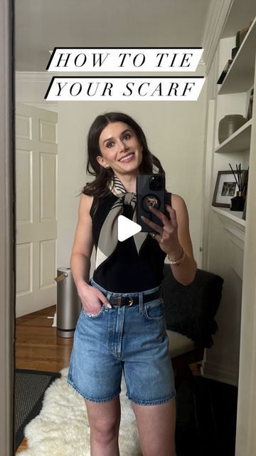 Rebecca Kahane Pankow on Instagram: "How to tie your scarf for spring. Which method do you prefer? 1 or 2?" How To Tie A Scarf With A Button Down Shirt, How To Tie Handkerchief Around Neck, How To Tie Silk Scarf, How To Tie Neck Scarf, How To Style Silk Scarf, How To Style A Silk Scarf, How To Wear A Silk Scarf, Scarves How To Wear, Scarf Techniques