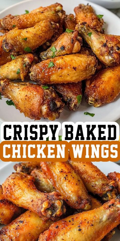 Crispy baked chicken wings seasoned and cooked in the oven—perfect for game day snacks, family dinners, or quick and easy appetizers. Quick And Easy Chicken Wings Oven Baked, Chicken Wing Oven Recipes, Easy Baked Chicken Wings Recipes, Baked Chicken Wings Recipes Oven Bone In, Oven Fried Chicken Wings Recipes, Wings Recipes Oven, How To Bake Wings, Chicken Wing Sides Dishes, Wing Recipes Oven