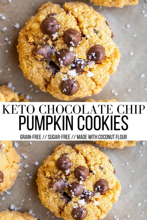 Keto Pumpkin Chocolate Chip Cookies, Coconut Flour Desserts, Gluten Free Pumpkin Cookies, Pumpkin Cookies Healthy, Pureed Pumpkin, Pumpkin Chip, Low Carb Cookies Recipes, Coconut Chocolate Chip Cookies, Best Gluten Free Desserts