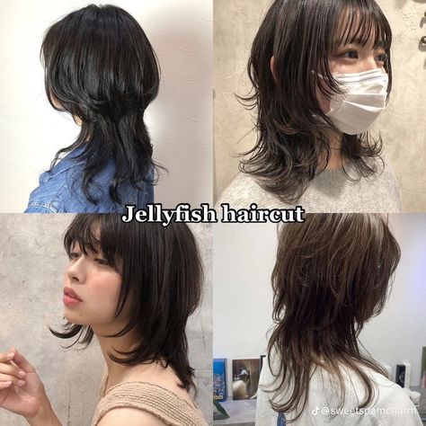 Jellyfish Haircut With Curtain Bangs, Jellyfish Haircut Round Face, Jellyfish Haircut 360, Haircut References, Jellyfish Cut, Diff Aesthetics, Jellyfish Haircut, Long Hair Cuts Straight, Hair Styels