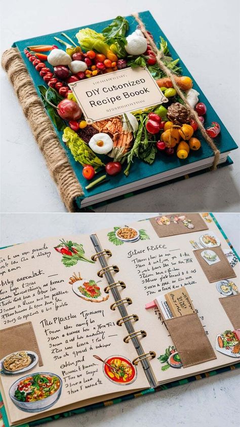 Compile your family's favorite recipes into a beautifully designed recipe book. Add personal touches like photos, handwritten notes, and cooking tips. This DIY gift is perfect for parents who love to cook and cherish family traditions. #RecipeBook #DIYGifts #ParentsDay Recipe Book Ideas Diy, Family Recipe Gift Ideas, Handmade Cookbook Ideas, Cookbook Aesthetic Diy, Creating A Cookbook, Recipe Album Diy, Diy Cooking Book, Recipe Book Photography, Recipe Book Drawing