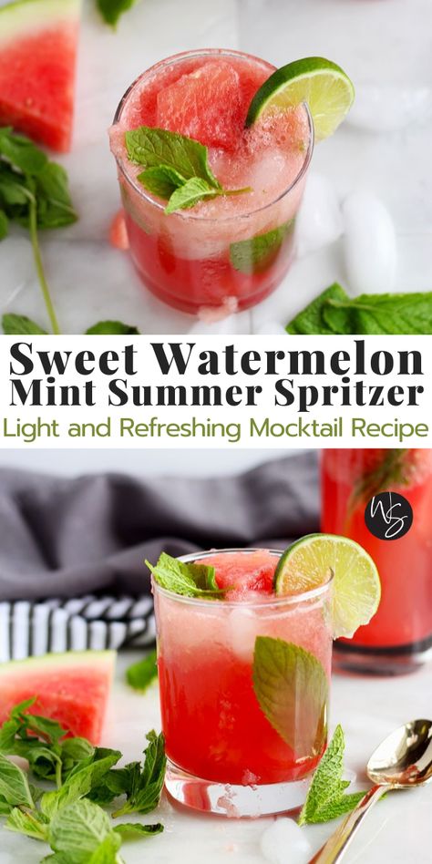 Watermelon Spritzer, Healthy Drink Recipes, Summer Mocktail Recipes, Wooden Skillet, Mocktail Drinks, Alcohol Free Drinks, Drink Recipes Nonalcoholic, Watermelon Mint, Sweet Watermelon