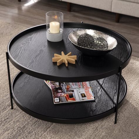 Black Coffee Table, Round Cocktail Tables, Coffee Table With Shelf, Round Wood Coffee Table, Black Coffee Tables, Truro, Modern Rustic Interiors, Metal Coffee Table, Table With Storage