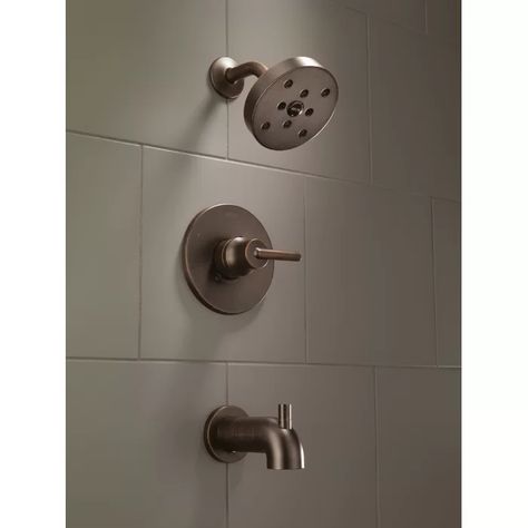 T14459-SS,CZ Delta Trinsic® Pressure Balanced Tub and Shower Faucet with H2Okinetic Technology & Reviews | Wayfair Delta Trinsic, Shower Together, Roman Tub Faucets, Water Patterns, Roman Tub, Shower Faucet Sets, Tub And Shower, Delta Faucets, Tub Shower