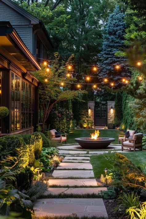 Outdoor Lights Over Patio, Whimsical Backyard Ideas, Backyard String Lights Ideas, Outdoor Home Lighting, Back Yard Gardens, Gardens Ideas Backyard, Whimsical Backyard, Garden Ideas Backyard, Magical Backyard