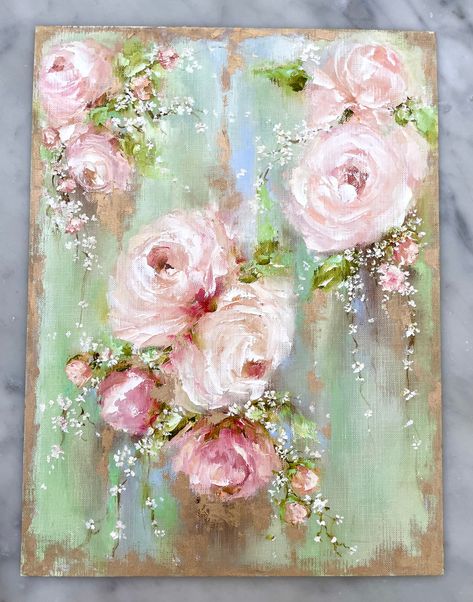 Acrylic Wash Painting, Floral Canvas Painting, Acrilic Paintings Roses, Textured Rose Painting, Light Pink Flower Painting, Roses Oil Painting Canvases, Shabby Chic Floral Paintings, Shabby Chic Painting, Oil Painting Inspiration