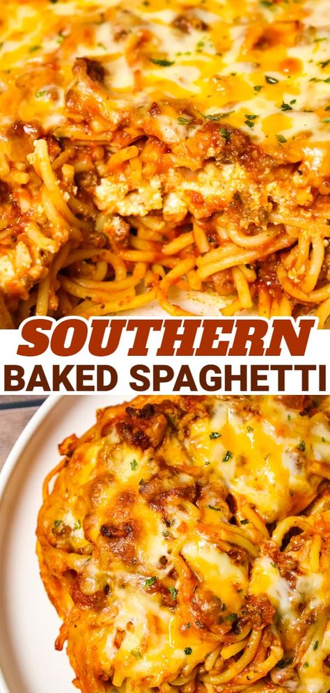 Southern Baked Spaghetti, Baked Spaghetti With Ricotta, Easy Baked Spaghetti Recipe, Baked Pasta Recipe, Easy Baked Spaghetti, Recipes Spaghetti, Spaghetti Casserole Recipe, Spaghetti Recipes Easy, Baked Spaghetti Casserole